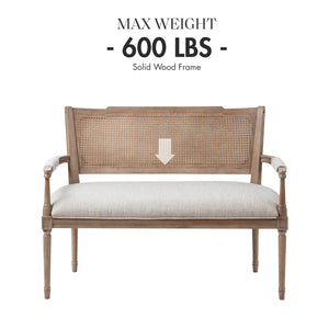 Farmhouse Settee with Rattan Back & Padded Arms