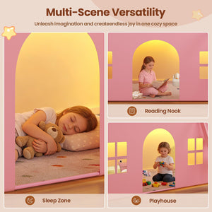 Kids Twin Low Loft Bed with Tent, Drawers & LED Lights