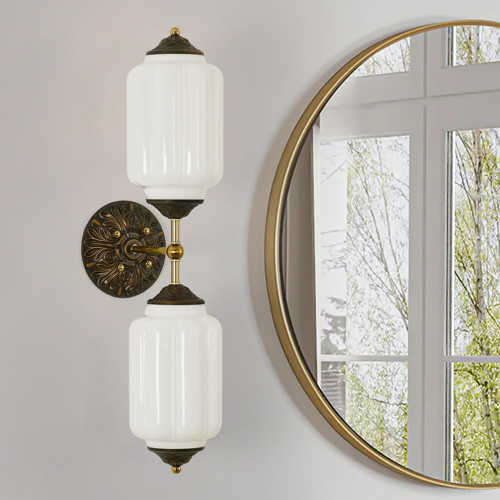 Vintage Milk Glass Bathroom Vanity Wall Sconce – Dimmable, Vertical or Horizontal Mount
