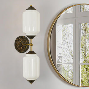Vintage Milk Glass Bathroom Vanity Wall Sconce – Dimmable, Vertical or Horizontal Mount