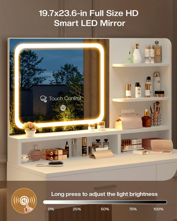 Makeup Vanity Desk with Smart LED Mirror & Charging Station