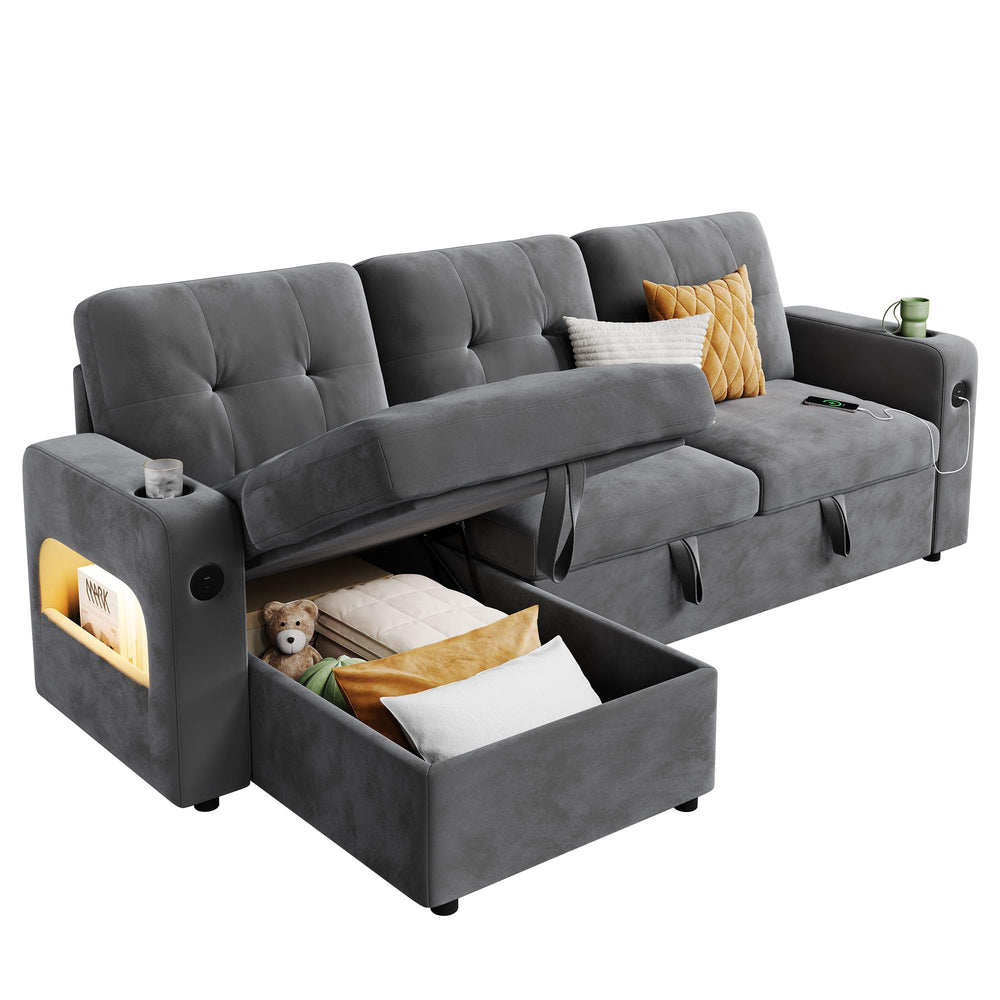 L-Shaped Sleeper Sofa with Storage & Charging Station