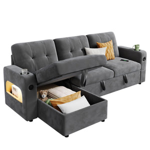 L-Shaped Sleeper Sofa with Storage & Charging Station