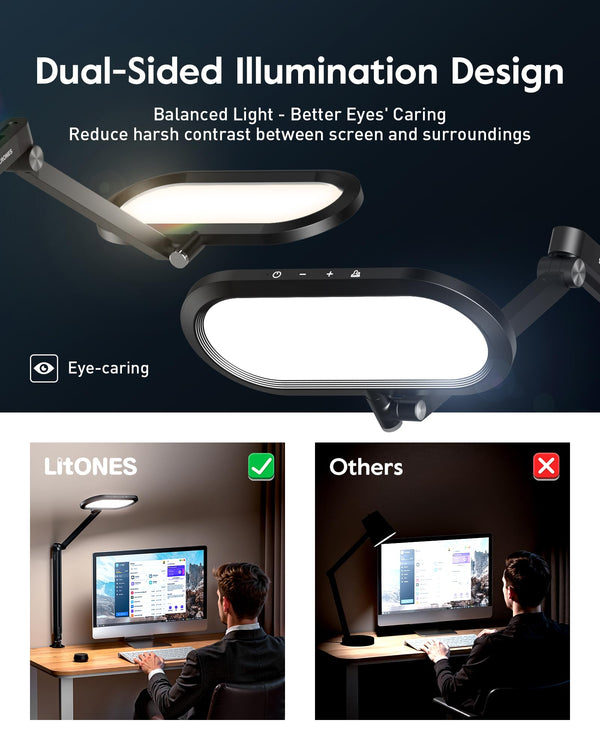 LED Desk Lamp – Eye-Care Clip-On Light with Adjustable Arm & Dimmer