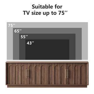 67" Mid-Century Modern TV Stand for 75 Inch TVs – Arched Wood Grain Media Console