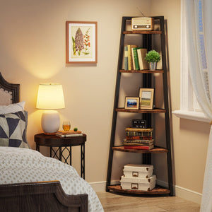 5-Tier Corner Shelf, 70-Inch Tall Industrial Bookcase & Plant Stand