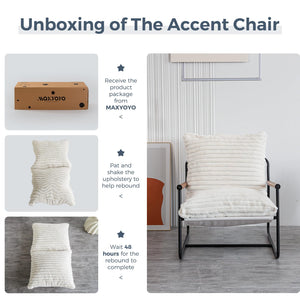 Fluffy Accent Chair with Wooden Arms & Metal Frame