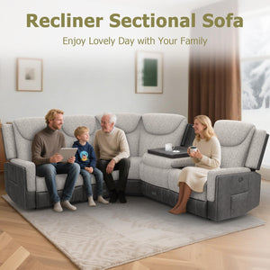 Recliner Sectional Sofa with Flip Middle Backrest & Console