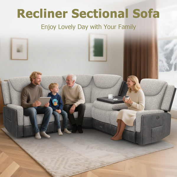 Recliner Sectional Sofa with Flip Middle Backrest & Console