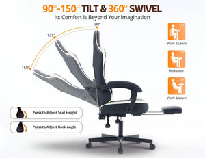 Ergonomic Leather Office Chair – Pocket Spring Cushion, Headrest, Footrest & Reclining Backrest