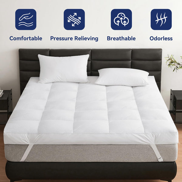 Dual-Layer Goose Feather Mattress Topper with Down Alternative Pillow Top