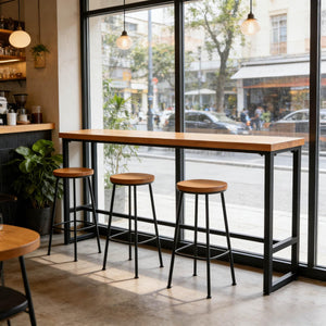 Industrial Solid Wood Bar Table with Metal Frame