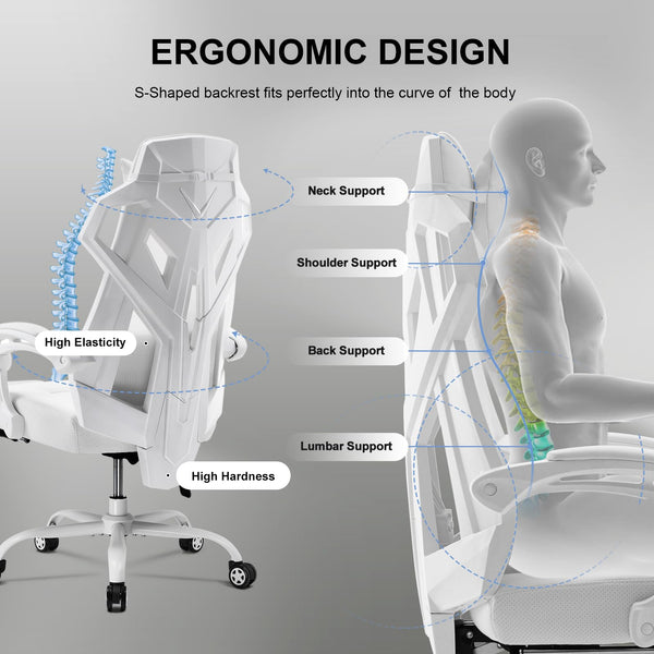 Gaming Chair with Mesh Back, Footrest & Lumbar Support