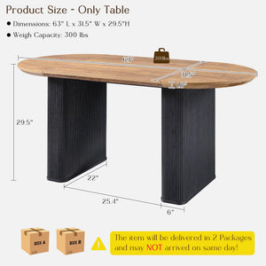 63" Fluted Oval Dining Table for 4–6 | Mid-Century Modern | Engineered Wood