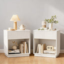 Modern Fluted Nightstand Set of 2 with Drawer and Open Shelf