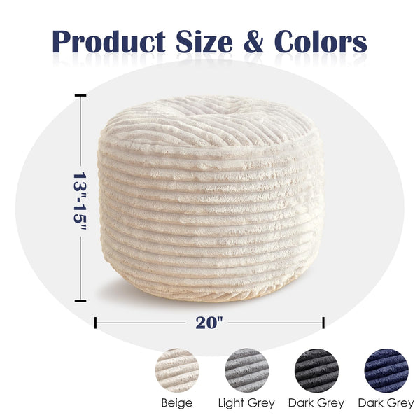 Round Corduroy Pouf Ottoman with Memory Foam Filling