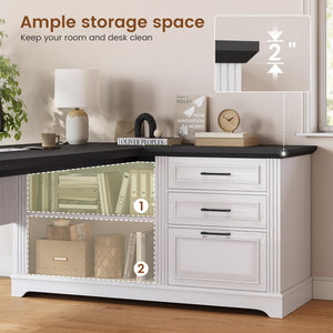 L-Shaped Executive Desk with File Drawers & Power Outlets