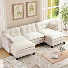 Modular U-Shaped Sectional Sofa with Ottomans