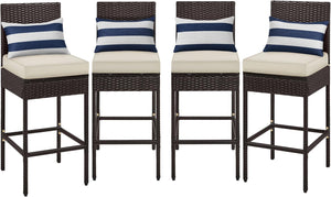 Outdoor PE Rattan Bar Stools with Cushions & Footrests – Brown/Beige