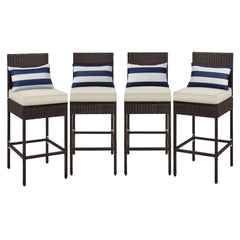 Outdoor PE Rattan Bar Stools with Cushions & Footrests
