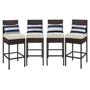 Outdoor PE Rattan Bar Stools with Cushions & Footrests