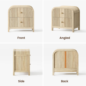 2-Drawer Nightstand with Wave-Fluted Front & Curved Top