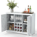 47" Wine Bar Cabinet with 2 Doors, Wine Rack, Glass Holder & Storage – White