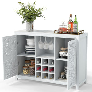 47" Wine Bar Cabinet with 2 Doors, Wine Rack, Glass Holder & Storage – White