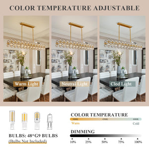 Gold K9 Crystal Rectangular Chandelier with Adjustable Height