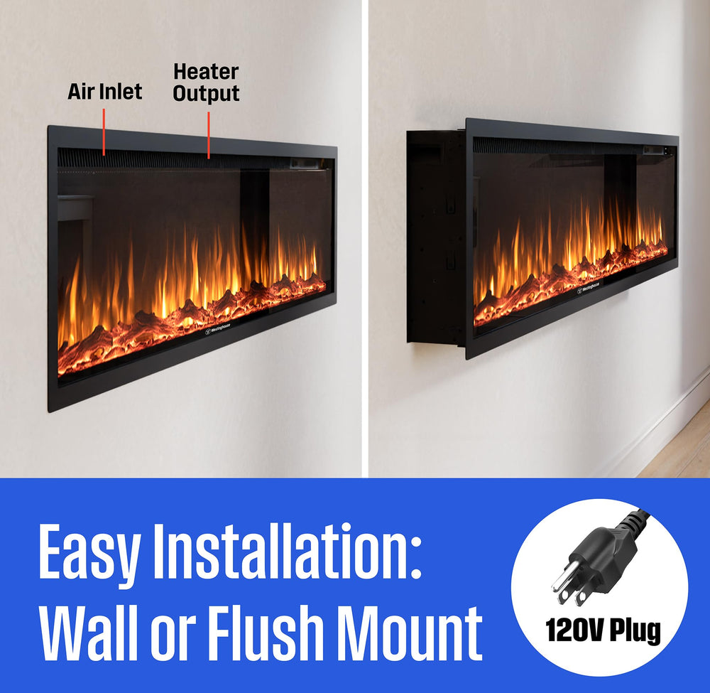60-Inch Recessed Electric Fireplace Heater with Color Changing Flames