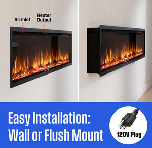 60-Inch Recessed Electric Fireplace Heater with Color Changing Flames
