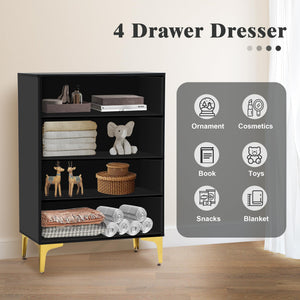 4-Drawer Bedroom Dresser with Gold Metal Handles