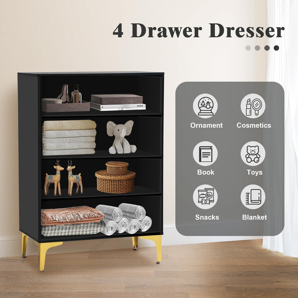 4-Drawer Bedroom Dresser with Gold Metal Handles