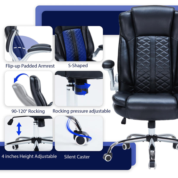 High-Back Ergonomic Office Chair with Flip-Up Armrests
