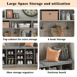 Farmhouse Hall Tree with Bench and Shoe Storage