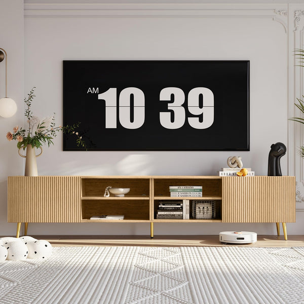 86-Inch TV Stand with Fluted Doors & Adjustable Shelves