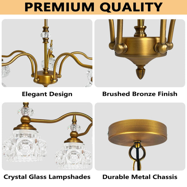 5-Light Vintage Brass Crystal Chandelier