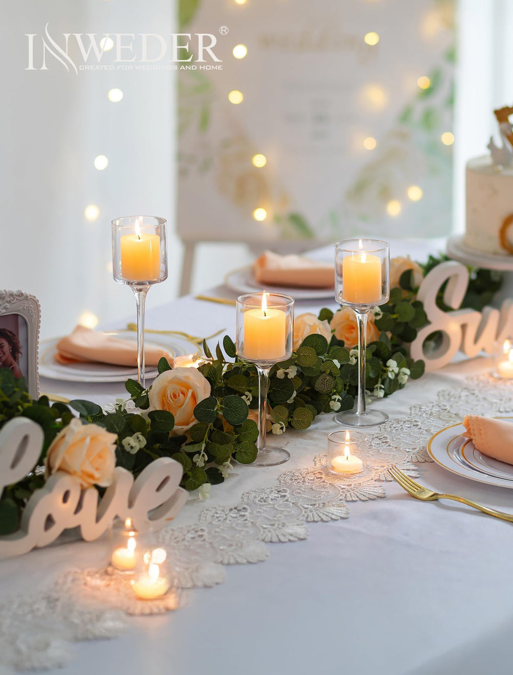 Glass Candle Holders Set – Clear Long Stem Tall Holders for Table Centerpieces