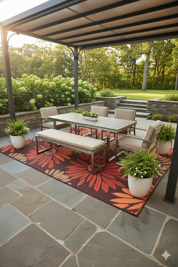 Reversible Outdoor Plastic Rug – Daisy Rust 6' x 9'