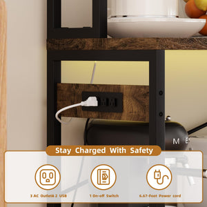 5-Tier Baker's Rack with Storage Cabinets, Power Outlet & LED Light