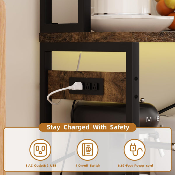 5-Tier Baker's Rack with Storage Cabinets, Power Outlet & LED Light