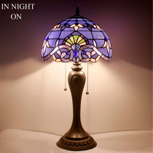 Tiffany Stained Glass Table Lamp – Blue Purple Baroque, 12"W x 22"H