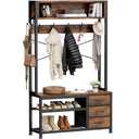 6-in-1 Hall Tree with Bench, 12 Hooks, 3 Drawers & Shoe Storage – 31.5"L x 11.8"W x 20.5"H