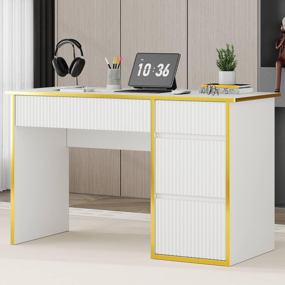 47-Inch Fluted Computer Desk with File Drawer and Storage