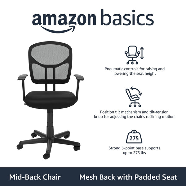 Breathable Mesh Mid-Back Office Chair with Armrests & Lumbar Support