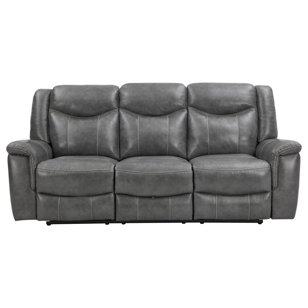 Grey Reclining Sofa with Power Outlet, Padded Headrests & Hidden Storage