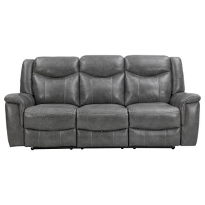 Grey Reclining Sofa with Power Outlet, Padded Headrests & Hidden Storage