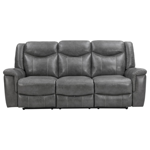 Grey Reclining Sofa with Power Outlet, Padded Headrests & Hidden Storage