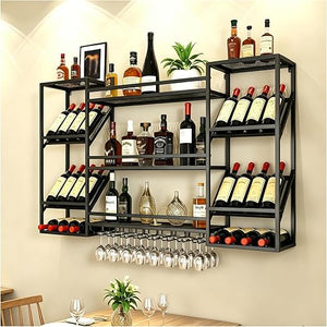 Wall Mounted Wine Rack with Glass Holder & Floating Bar Shelves