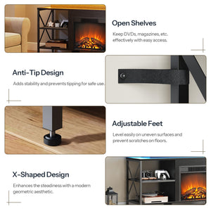 Fireplace TV Stand with LED Lights & Charging Station for TVs up to 65 Inch